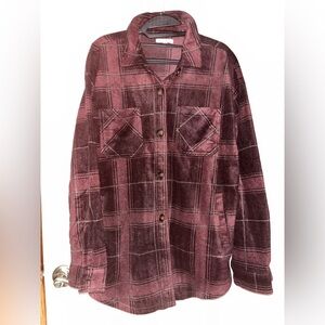 Maurices Dark Brown & Burgundy Plaid Flannel Style Button Down Medium